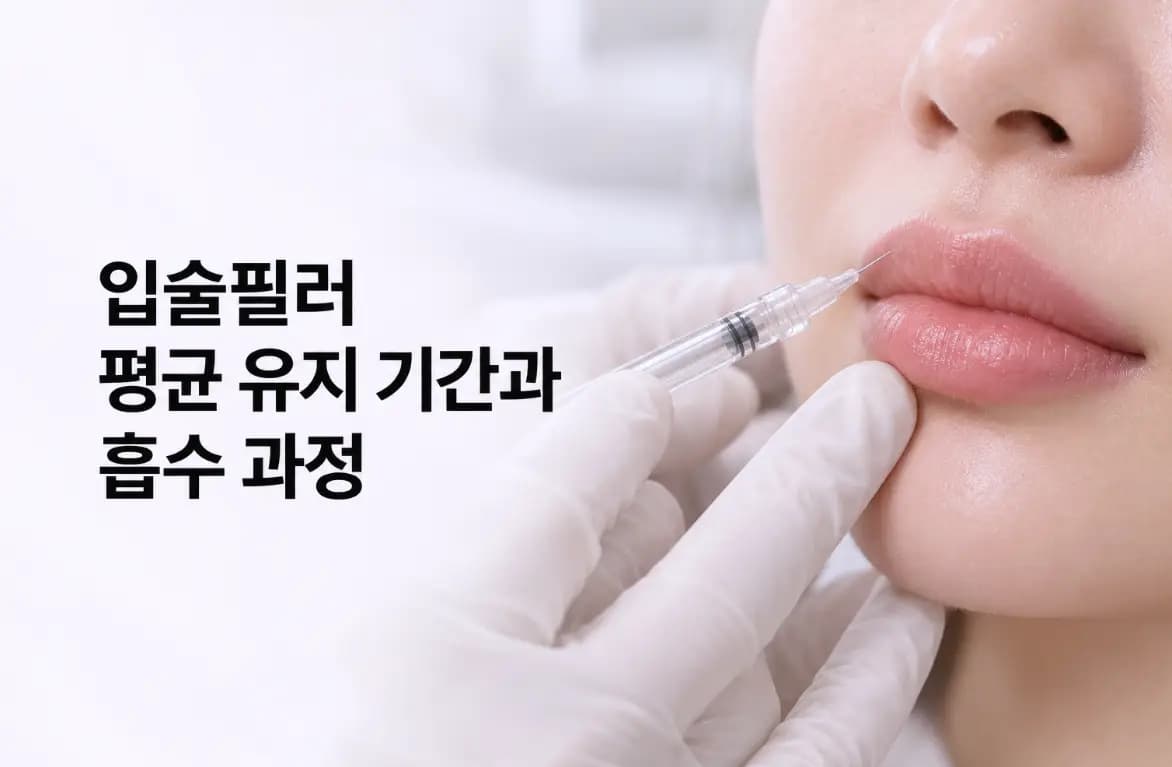 입술필러 시술 장면과 함께 입술필러 평균 유지 기간과 흡수 과정을 안내하는 대표 썸네일 이미지